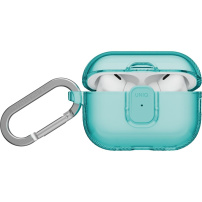 UNIQ Glase Pro Lock husă transparentă cu sistem de închidere și carabină pentru AirPods Pro 3 - turcoaz