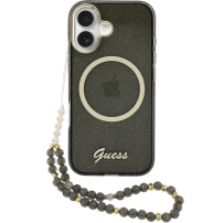 Husă Guess IML Glitter Script Strap cu MagSafe și curea pentru iPhone 17 - gri