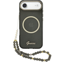 Guess IML Glitter Script Strap husă cu MagSafe și curea pentru iPhone Air - gri