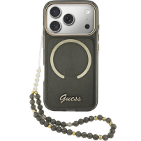 Husă Guess IML Glitter Script Strap cu MagSafe și curea pentru iPhone 17 Pro Max - gri