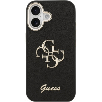 Guess Fixed Glitter 4G Metal Frame husă strălucitoare pentru iPhone 17 - negru