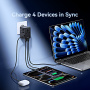 USAMS CC334 GaN reducție universală de călătorie cu porturi 3x USB-C / USB-A și ștechere retractabile - 100 - negru