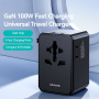 USAMS CC334 GaN reducție universală de călătorie cu porturi 3x USB-C / USB-A și ștechere retractabile - 100 - negru