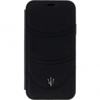 Husă flip Maserati Granlusso, pentru iPhone X / XS - negru