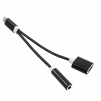 Reducţie 2 în 1, Lightning la jack 3,5 mm + port de încărcare, pentru Apple iPhone / iPad - neagră