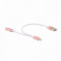 Reducţie 2 în 1, Lightning la jack 3,5 mm + USB, pentru Apple iPhone / iPad - roz-aurie