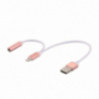 Reducţie 2 în 1, Lightning la jack 3,5 mm + USB, pentru Apple iPhone / iPad - roz-aurie