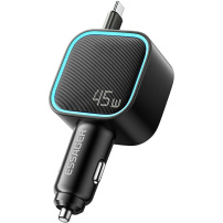ESSAGER F779 set încărcător auto cu porturi USB-C / USB-A și cablu retractabil USB-C - 45W - 75 cm - negru