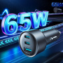 JOYROOM CCN19 încărcător auto cu porturi 2x USB-C / USB-A - 65W - gri închis