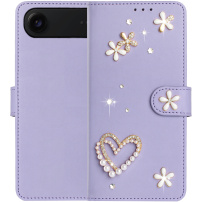 Husă tip carte cu perle și pietricele pentru iPhone Air - mov deschis