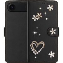 Husă tip carte cu perluțe și pietricele pentru iPhone Air - negru