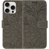 Husă tip carte cu model de dantelă pentru iPhone 15 Pro - maro