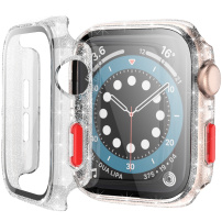 Carcasă de protecție sclipitoare cu sticlă securizată pentru Apple Watch 42mm - argintiu