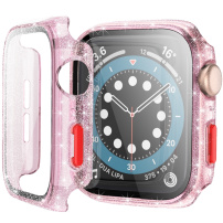 Carcasă de protecție sclipitoare cu sticlă securizată pentru Apple Watch 42mm - roz