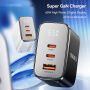 ESSAGER ES-CD64 GaN reducție pentru încărcare rapidă cu afișaj și porturi 2x USB-C / USB-A - 65W - negru