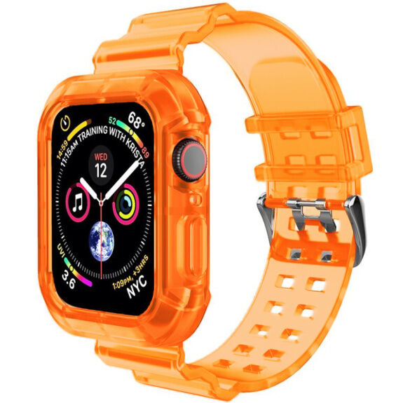 Carcasă rezistentă cu curea transparentă pentru Apple Watch 41mm / 40mm / 38mm - portocaliu neon