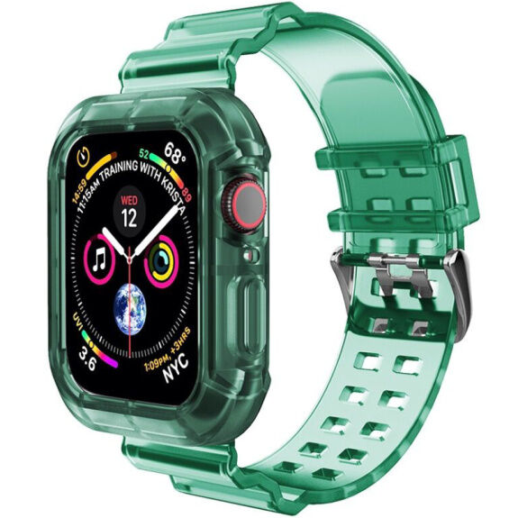 Carcasă rezistentă cu curea transparentă pentru Apple Watch 41mm / 40mm / 38mm - verde