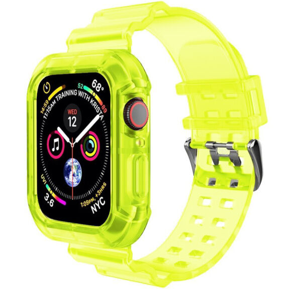 Carcasă rezistentă cu curea transparentă pentru Apple Watch 41mm / 40mm / 38mm - galben neon