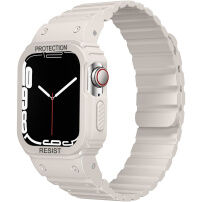 Carcasă rezistentă din silicon cu curea magnetică pentru Apple Watch 41mm / 40mm - bej