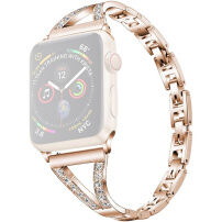 xDfind curea subțire din oțel inoxidabil încrustată cu pietricele pentru Apple Watch Ultra 49mm / 46mm / 45mm / 44mm / 42mm - roz-auriu