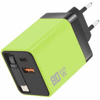 Set adaptor cu porturi USB-C / USB-A și cablu retractabil USB-C - 80W - verde