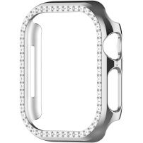 Husă tip carte metalică încrustată cu pietre pentru Apple Watch 41mm - argintie