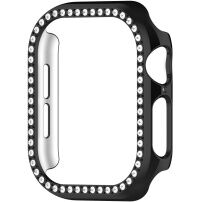 Metalică husă tip carte ornată cu pietre pentru Apple Watch 46mm - negru