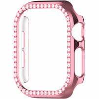 Husă tip carte metalică încrustată cu pietre pentru Apple Watch 46mm - roz