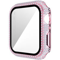 Carcasă acoperită cu pietre sticlă securizată pentru Apple Watch 42mm - roz
