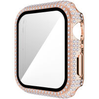 Carcasă acoperită cu pietre sticlă securizată pentru Apple Watch 42mm - roz-auriu