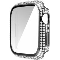 Carcasă acoperită cu pietre sticlă securizată pentru Apple Watch 45 mm - negru