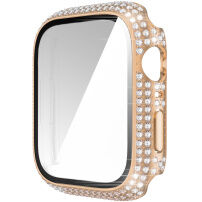 Carcasă acoperită cu pietre sticlă securizată pentru Apple Watch 45 mm - roz-auriu