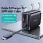 USAMS CC296 GaN set adaptor cu porturi USB-C / USB-A și cablu USB-C retractabil - 30W - negru