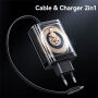 USAMS CC296 GaN set adaptor cu porturi USB-C / USB-A și cablu USB-C retractabil - 30W - negru