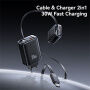 USAMS CC296 GaN set adaptor cu porturi USB-C / USB-A și cablu USB-C retractabil - 30W - alb