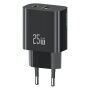 USAMS CC315 GaN reducție pentru încărcare rapidă cu porturi USB-C / USB-A - 25W - negru
