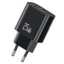 USAMS CC315 GaN reducție pentru încărcare rapidă cu porturi USB-C / USB-A - 25W - negru