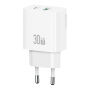 USAMS CC316 GaN reducție pentru încărcare rapidă cu porturi USB-C / USB-A - 30W - alb