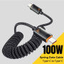 ESSAGER cablu spiralat împletit de încărcare și date - USB-C la USB-C - 1,2 m - negru
