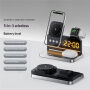 HT-568 Suport magnetic pliabil Wireless 3în1 cu ceas, alarmă și iluminare de fundal pentru iPhone / Apple Watch / AirPods - 15W - gri