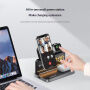 HT-568 Suport magnetic pliabil Wireless 3în1 cu ceas, alarmă și iluminare de fundal pentru iPhone / Apple Watch / AirPods - 15W - gri