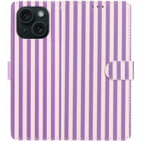 Husă tip carte cu dungi pentru iPhone 15 - violet-roz