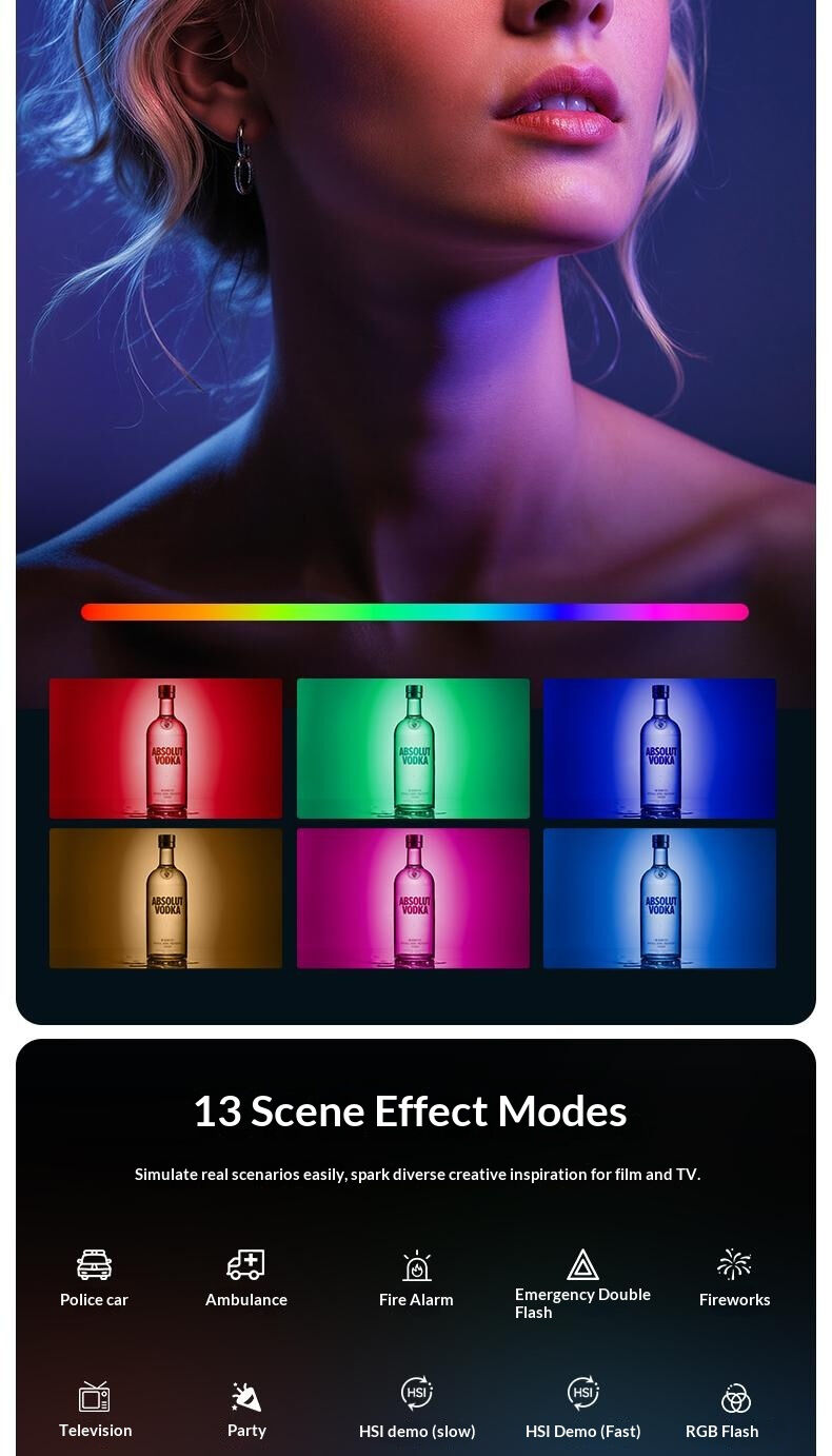 Lumină selfie F10 cu clips și controlul culorilor pentru iPhone - negru