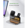 HT-568 Suport magnetic pliabil Wireless 3în1 cu ceas, alarmă și iluminare de fundal pentru iPhone / Apple Watch / AirPods - 15W - gri