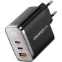 ESSAGER ES-CD64 GaN reducție pentru încărcare rapidă cu afișaj și porturi 2x USB-C / USB-A - 65W - negru