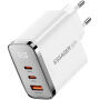 ESSAGER ES-CD64 GaN reducție pentru încărcare rapidă cu afișaj și porturi 2x USB-C / USB-A - 65W - alb