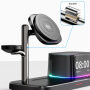 C09 3 în 1 suport magnetic wireless cu ceas, boxă și iluminare de fundal pentru iPhone / Apple Watch / AirPods - 25W - negru