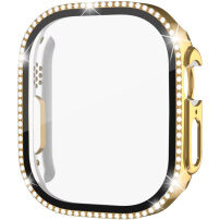 xDfind Husă tip carte decorată cu pietricele cu Folie de sticlă securizată pentru Apple Watch Ultra 49mm - aurie