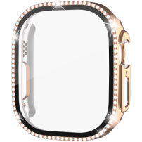 xDfind Husă tip carte decorată cu pietre cu Folie de sticlă securizată pentru Apple Watch Ultra 49mm - roz-auriu