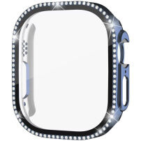 xDfind husă tip carte decorată cu pietricele cu folie de sticlă securizată pentru Apple Watch Ultra 49mm - albastru închis